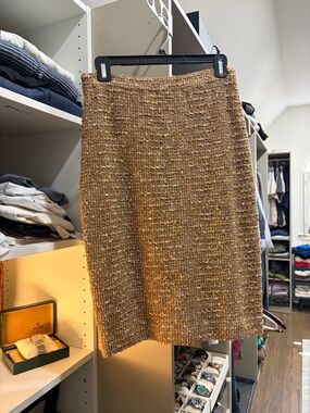 St. John Gold-Brown Tweed Pencil Skirt